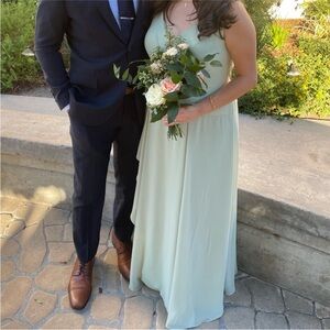 Azazie Kori Dusty Sage Sleeveless V-Neck Gown Dress for Wedding Guest/Bridesmaid